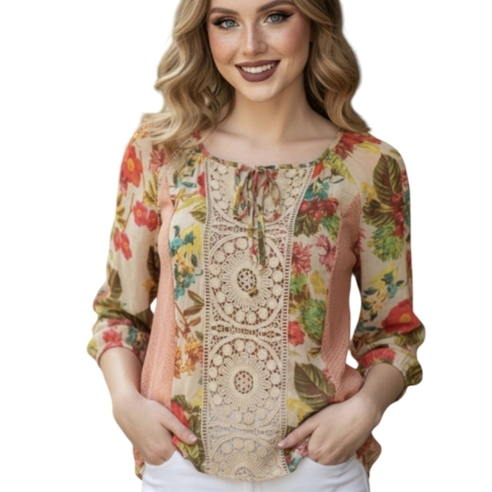 NWOT Anthropologie Meadow Rue Fairy Top XS Gauzy Flowy 3/4 Sleeve